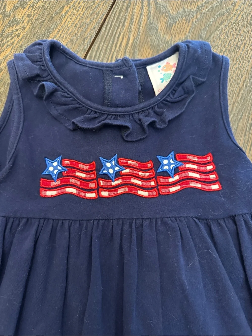 Stitchy Fish Girls 5 Navy Ruffle Flag Dress